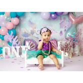 Aperturee - Purple Balloon Pearl Mermaid 1st Birthday Backdrop